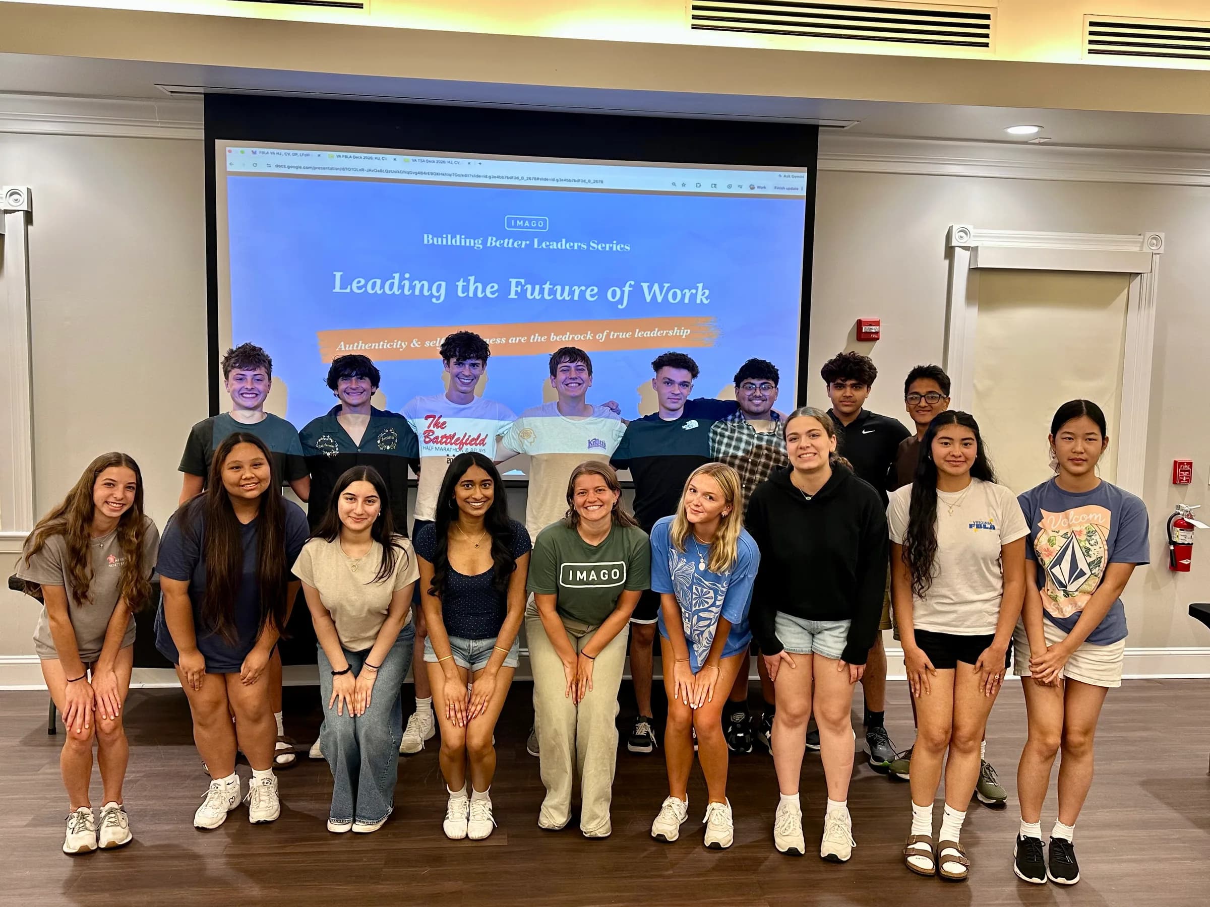 Students and an Imago facilitator gathered after a Leading the Future of Work workshop